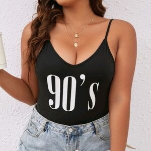 Shein Curve Black 90's Bodysuit Tank Top Stretchy Summer Sexy Plus Size 2X
